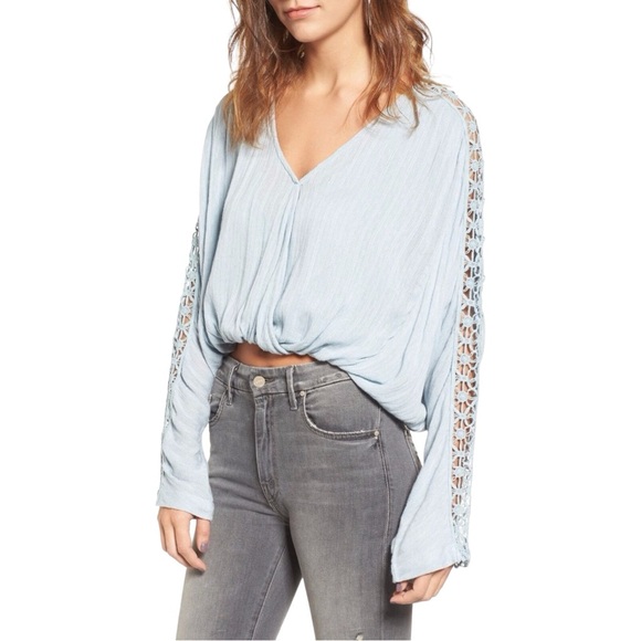 Free people Runway Crochet sleeve Top size Small Blue/grey color - Picture 1 of 9